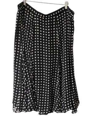 LRL 100% Silk Godet Black Polka Dot A-Line Skirt 20W